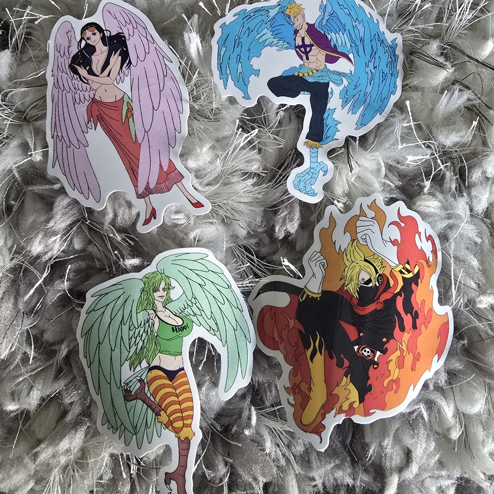 One piece Anime 4pcs Large Stickers Decals Waterproof Nico Robin Sanji Marco